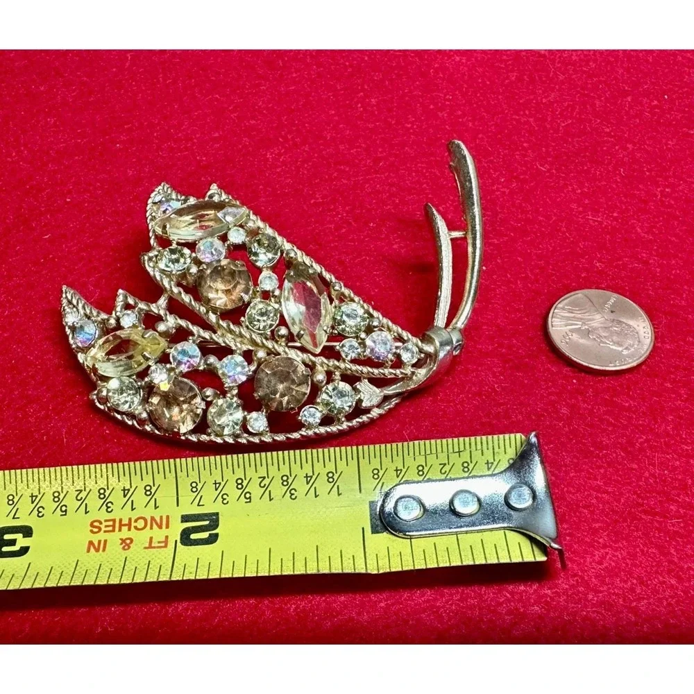 Emmons Vintage Amber Glow Rhinestone Brooch Earrings AB Set 1961